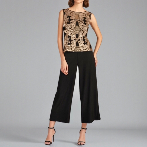 Apt. 9 Tops - Apt.9 Sleeveless black tank top gold and black Sequin embellished Lined Large